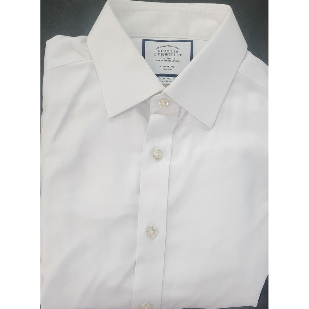 Charles Tyrwhitt Men's White Classic Fit Non-Iron Spread Dress Shirt 16 X 33